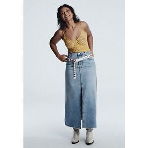 Anthropologie Pilcro Madi Blue Front-Slit Denim Jean Midi Skirt Women's Size 2